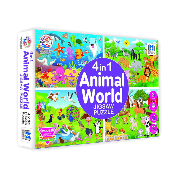 4-in-1 Animal World Jigsaw Puzzle Set - 35 Pieces Each