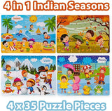 4-in-1 Indian Seasons Jigsaw Puzzle for Kids - 35 Pieces Each