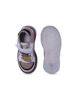 Unisex Kids Printed PU Sneakers - Beige with Velcro Fastening