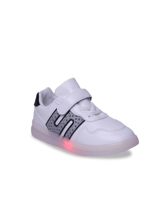 Unisex Kids Colourblocked PU Sneakers – White with Velcro and Buckles