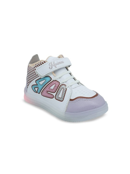 Kids Colourblocked Comfort Insole Sneakers with LED Lights – White, Lavender & Beige