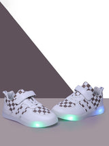 Unisex Kids Printed PU Sneakers – White with Velcro Fastening and Western Embellishments