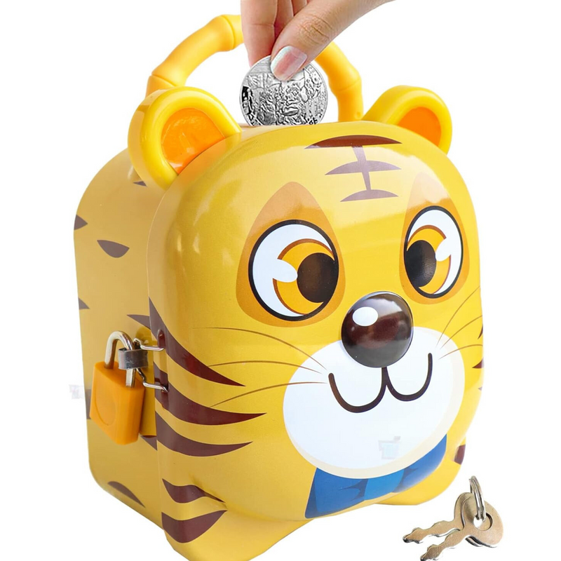 Cute Tiger Money Saving Piggy Bank with Lock For Kids