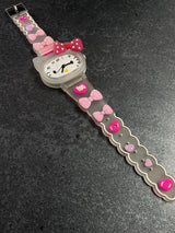 Kids Girls Printed LED Dial & Silicon Strap Analogue Watch - Light Pink Kitty