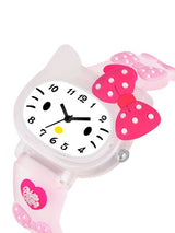 Kids Girls Printed LED Dial & Silicon Strap Analogue Watch - Light Pink Kitty