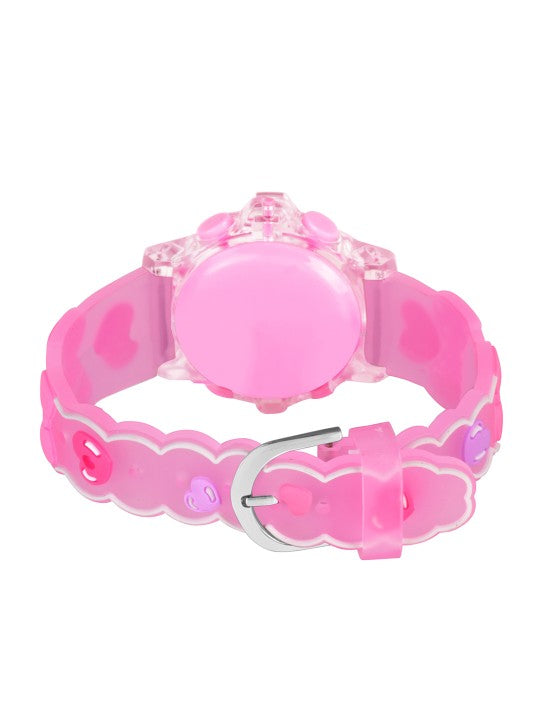 Girls Patterned Dial & Straps Digital Multi Function Watch Kitty Pink