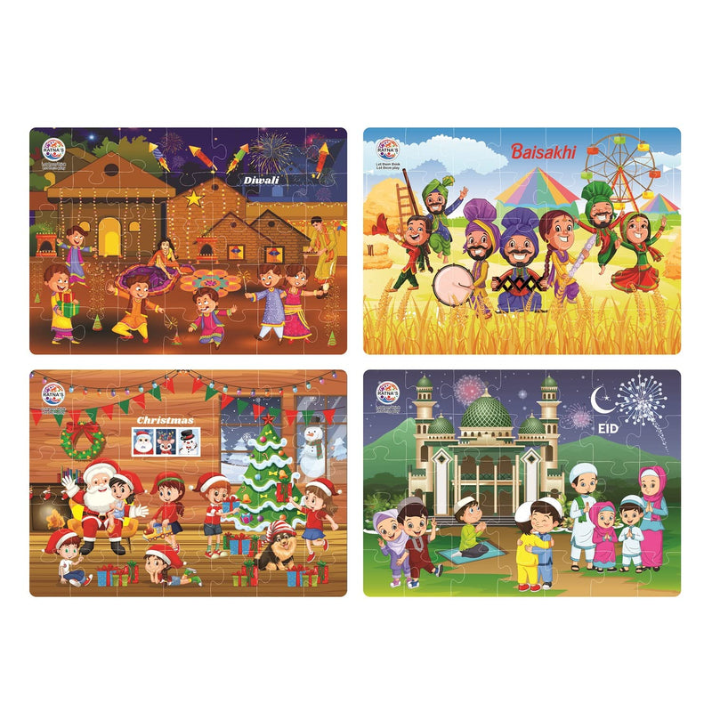 4-in-1 Indian Religion Jigsaw Puzzle for Kids (4 x 35 Pieces)