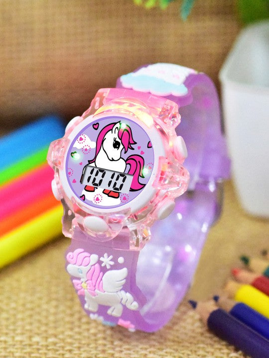 Girls Patterned Dial & Strap Digital Multi Function Watch FlyUnicorn Purple