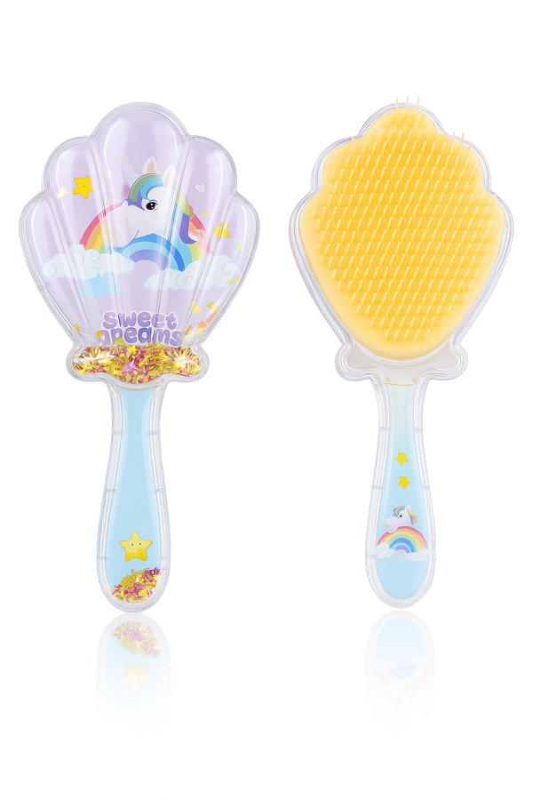 Cute Character Shell Hair Brush for Kids – Unicorn & Bunny Design (Single Piece) | Sparkle Shell Hair Brush for Kids – Fun Bunny & Unicorn Printed Comb
