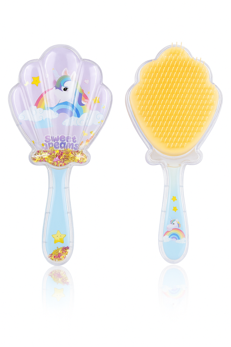 Cute Character Shell Hair Brush for Kids – Unicorn & Bunny Design (Single Piece) | Sparkle Shell Hair Brush for Kids – Fun Bunny & Unicorn Printed Comb
