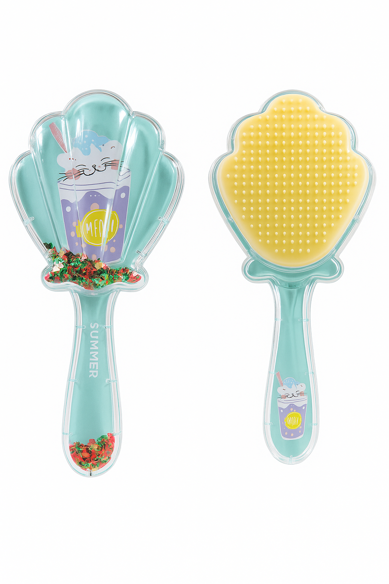 Summer Splash Shell Glitter Hairbrush Collection | Beach Ready Detangling Brushes - Summer Vibes Edition | Sparkling Seashell Hairbrushes for Sunny Days
