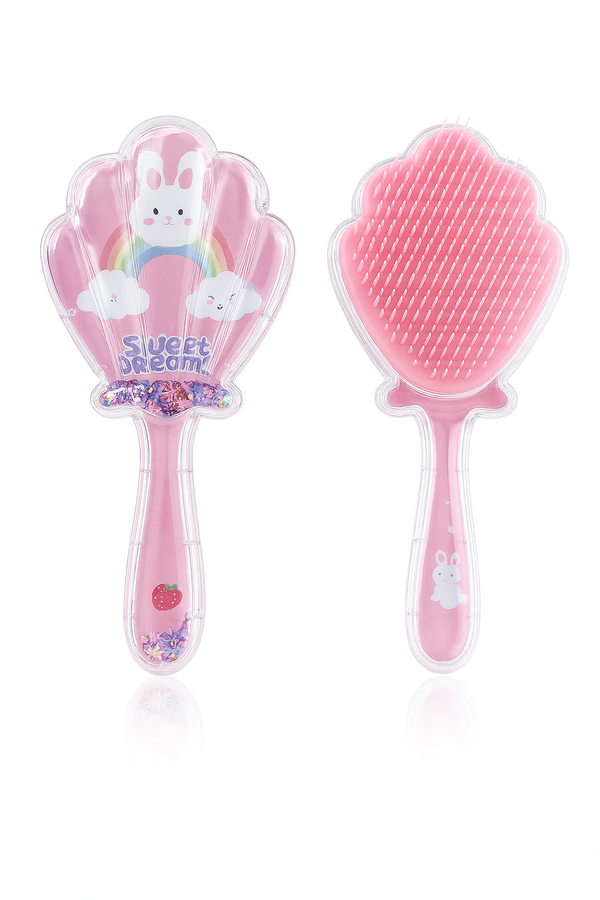 Cute Character Shell Hair Brush for Kids – Unicorn & Bunny Design (Single Piece) | Sparkle Shell Hair Brush for Kids – Fun Bunny & Unicorn Printed Comb
