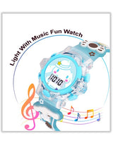 Kids - Girls Patterned Dial & Straps Digital Multi-Function Watch Cinna Blue