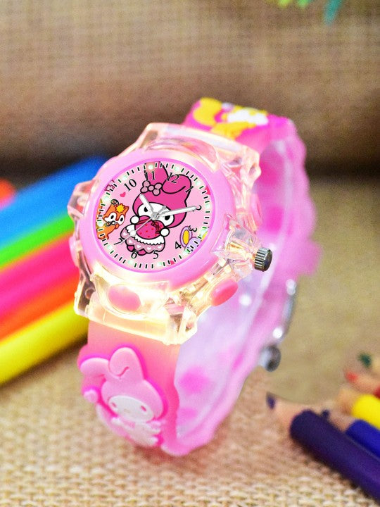 Girls Printed Dial & Straps Analogue Watch Melody Pink