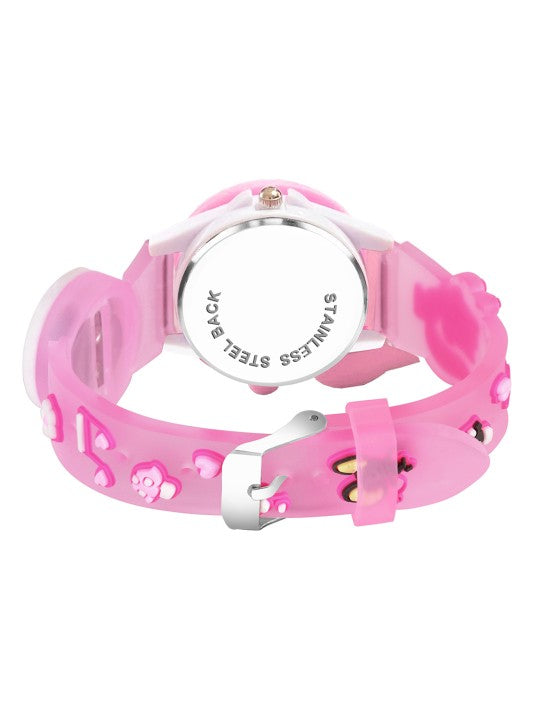 Girls Patterned Dial & Straps Analogue Watch Melody Pink