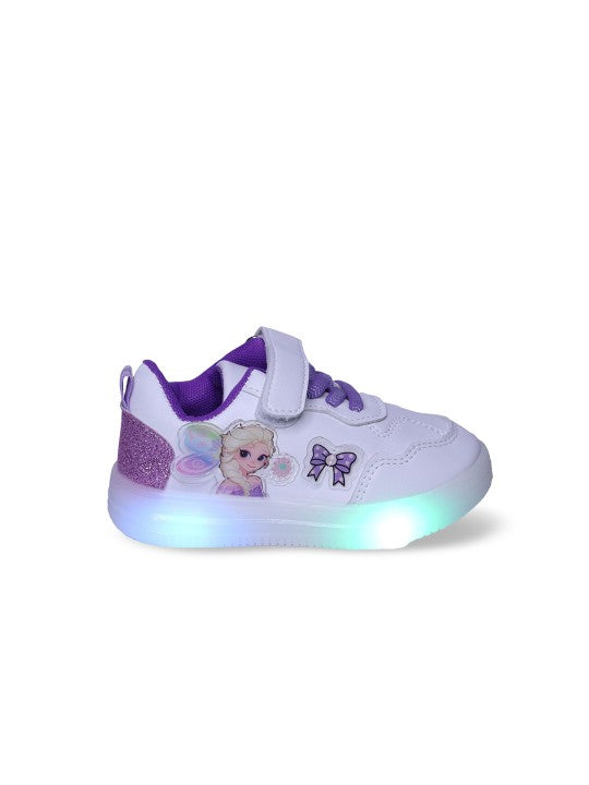 Kids PU LED Sneakers - White & Purple with Velcro Fastening