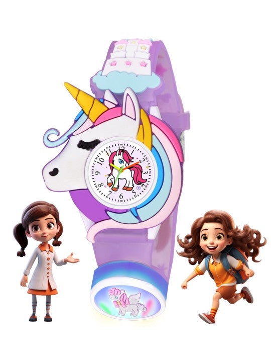 Girls Patterned Dial & Straps Analogue Watch Unicorn Purple