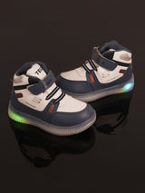 Kids' Blue Colourblocked LED Sneakers with Velcro Fastening