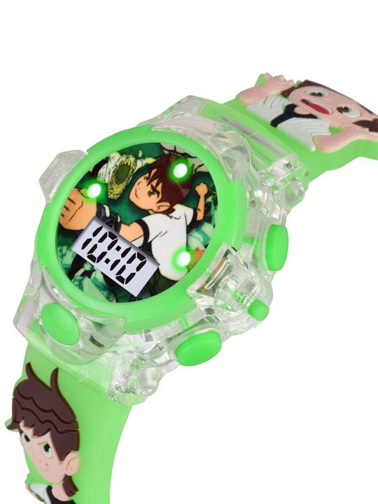 Boys Printed Dial & Silicon Strap Digital Watch - Ben10 Green