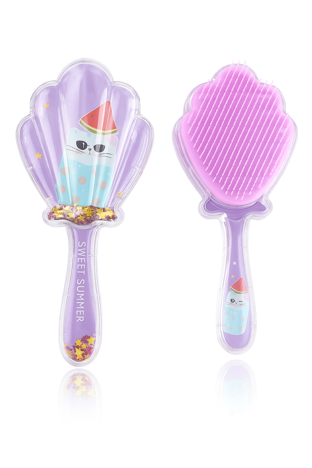 Summer Splash Shell Glitter Hairbrush Collection | Beach Ready Detangling Brushes - Summer Vibes Edition | Sparkling Seashell Hairbrushes for Sunny Days