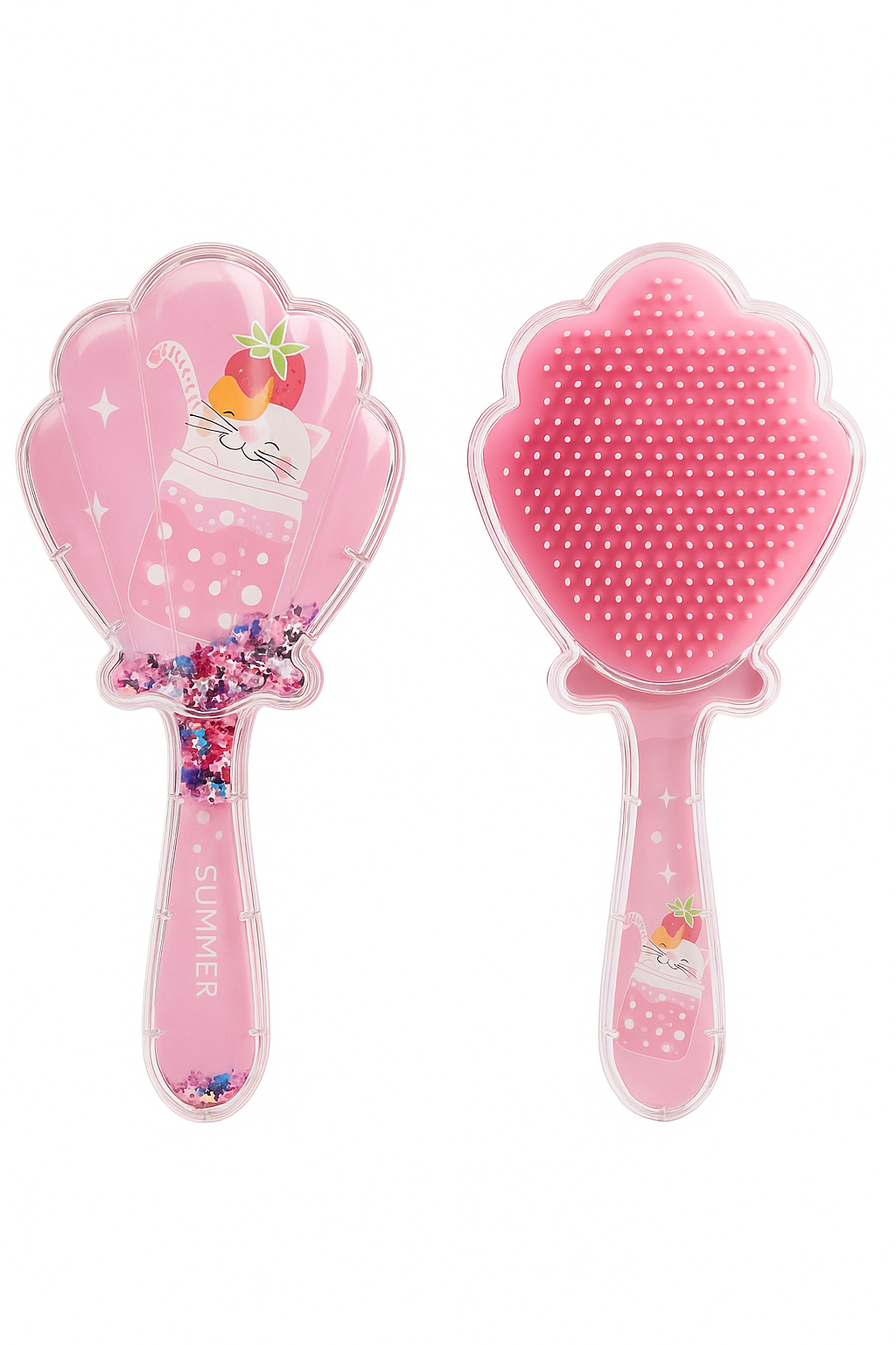 Summer Splash Shell Glitter Hairbrush Collection | Beach Ready Detangling Brushes - Summer Vibes Edition | Sparkling Seashell Hairbrushes for Sunny Days