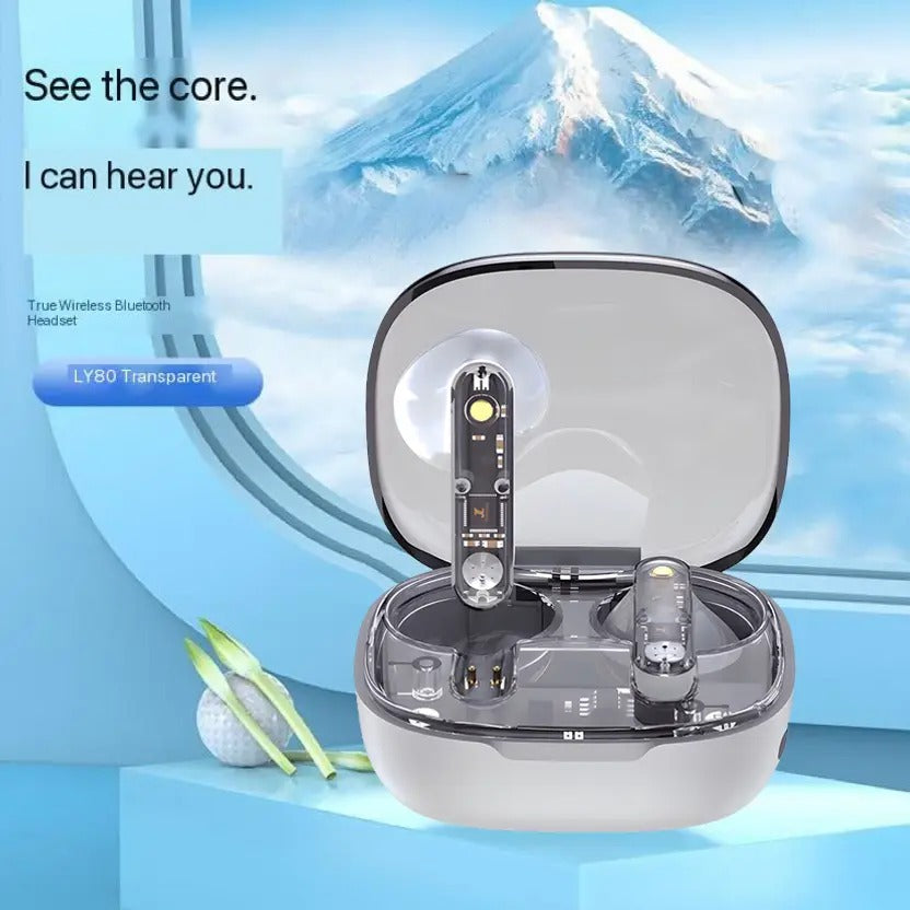 LY80 Wireless Bluetooth Earbuds | HiFi Stereo Sound, ENC Noise Cancellation, Fast Charging, IP7 Waterproof, Touch Control, Transparent Design with Mic