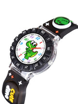 Boys Printed Dial & Straps Analogue Watch Black Cute Dino