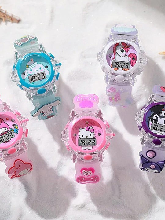 Girls Patterned Dial & Straps Digital Multi Function Watch Kitty Pink