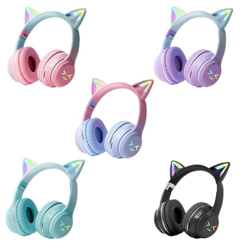Kids Bluetooth Headphones with LED Cat Ears – Wireless Foldable Headset with Mic, TF Card Slot, Over-Ear Stereo Sound for Kids, Teens & Adults