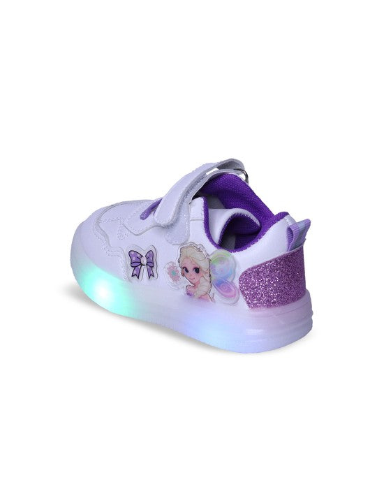 Kids PU LED Sneakers - White & Purple with Velcro Fastening