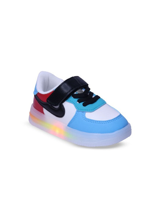 Unisex Kids Colourblocked PU Sneakers – Blue with Velcro Fastening