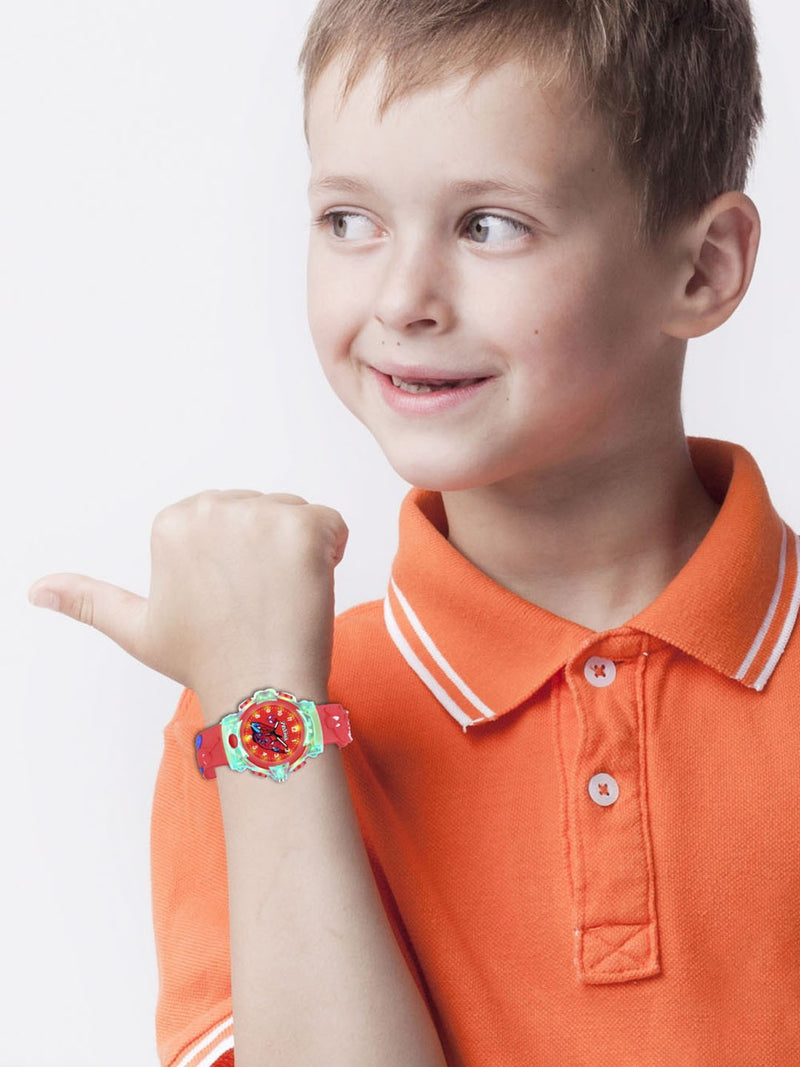 Kids - Boys Printed LED Backlight Dial & Straps Analogue Watch Spider Red