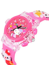 Girls Printed Dial & Pink Silicon Strap Analogue Watch - Kitty Pink