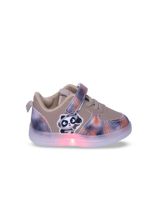 Unisex Kids PU Sneakers – Brown with Velcro Fastening and LED Lights