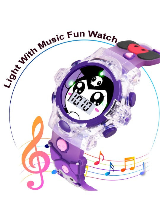 Girls Patterned Dial & Straps Digital Multi-Function Watch - Kuromi Purple