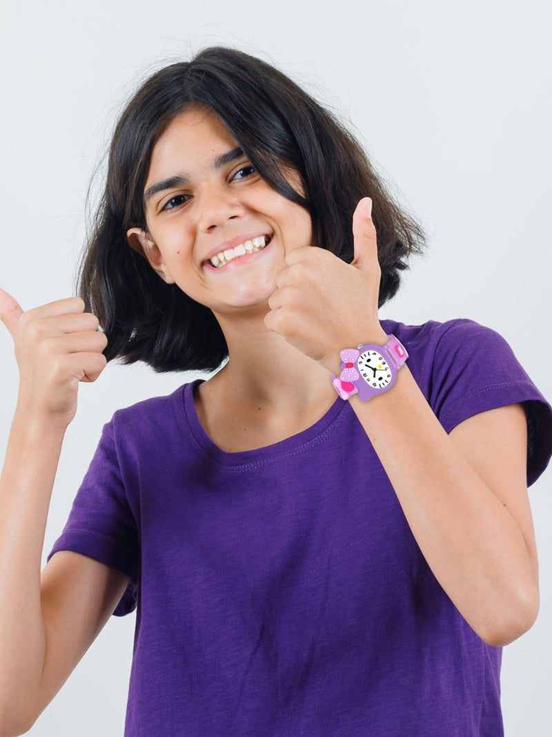 Girls Printed Dial & Purple Silicon Strap Analogue Watch - Kitty Purple