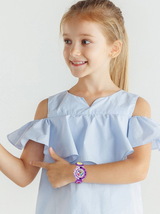 Girls Patterned Dial & Straps Analogue Watch - Barbie Purple