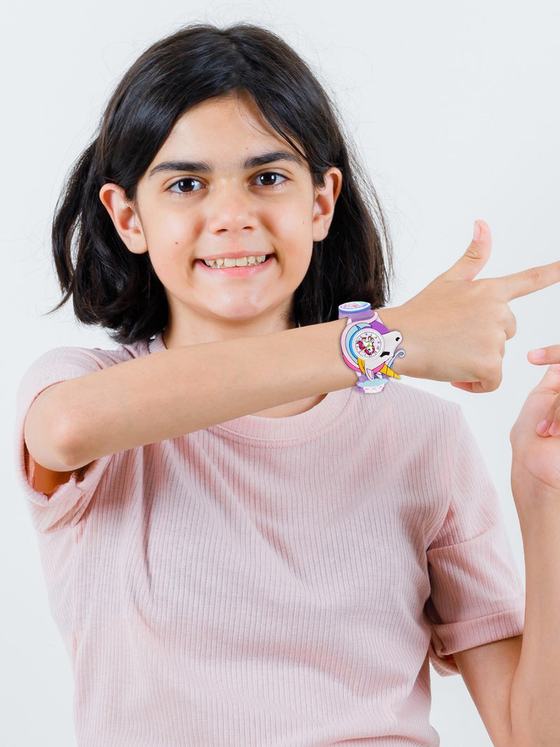 Girls Patterned Dial & Straps Analogue Watch Unicorn Purple