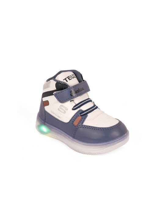 Kids' Blue Colourblocked LED Sneakers with Velcro Fastening