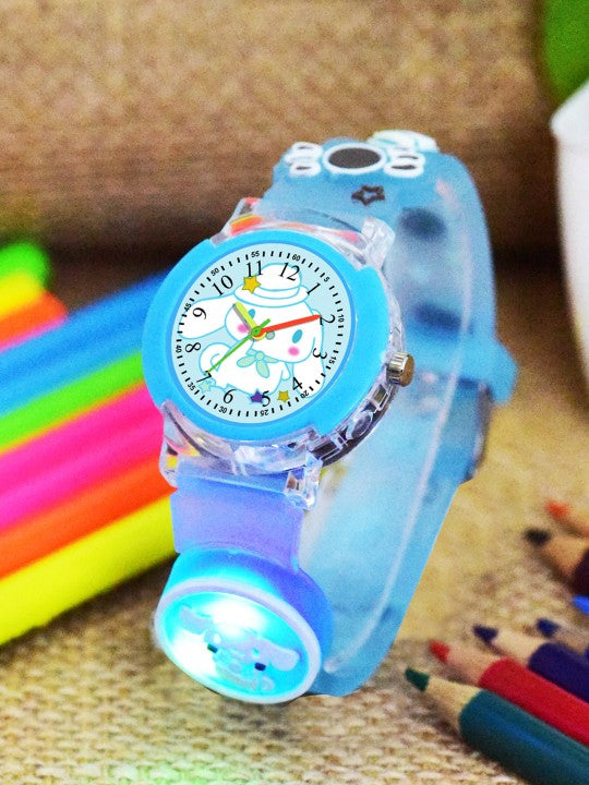 Girls Patterned Dial & Straps Analogue Watch Skyblue