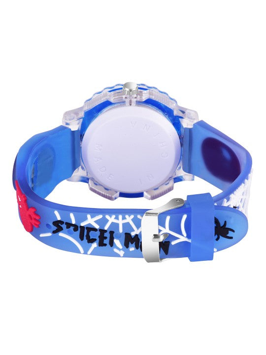 Kids Boys Patterned LED Dial & Silicon Strap Analogue Watch - Spiderman SkyBlue