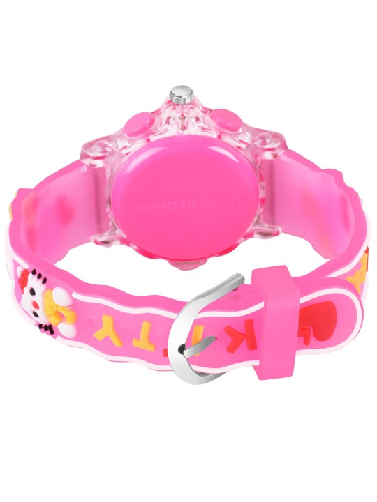 Girls Printed Dial & Pink Silicon Strap Analogue Watch - Kitty Pink