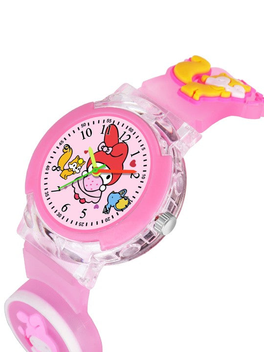 Girls Patterned LED Dial & Pink Silicon Strap Analogue Watch - Melody Pink