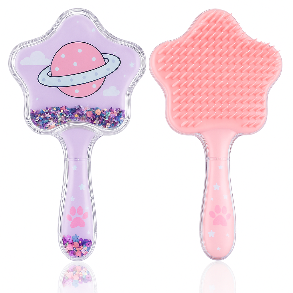 Whimsical Shell Glitter Hairbrush Collection | Magical Ocean Sparkle Detangling Brushes | Cute & Colourful Seashell Hairbrushes for Kids