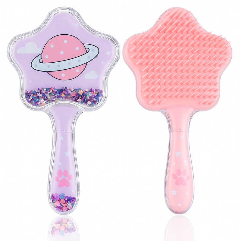 Whimsical Shell Glitter Hairbrush Collection | Magical Ocean Sparkle Detangling Brushes | Cute & Colourful Seashell Hairbrushes for Kids