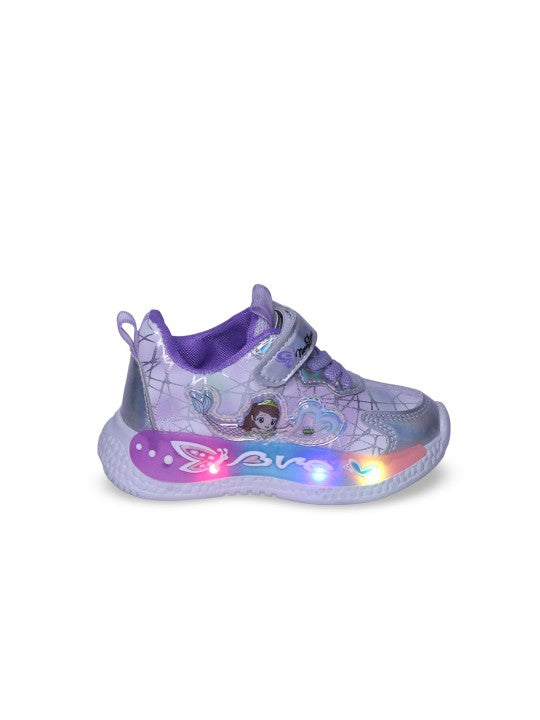 Kids LED Velcro PU Sneakers – Purple with Velcro Fastening