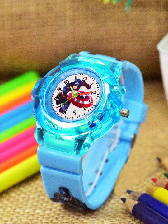 Boys Printed Dial & Straps Analogue Watch Captain America SkyBlue