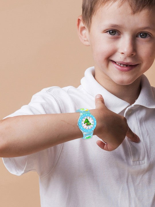 Boys Printed Dial & Straps Analogue Watch SkyBlue Cute Dino