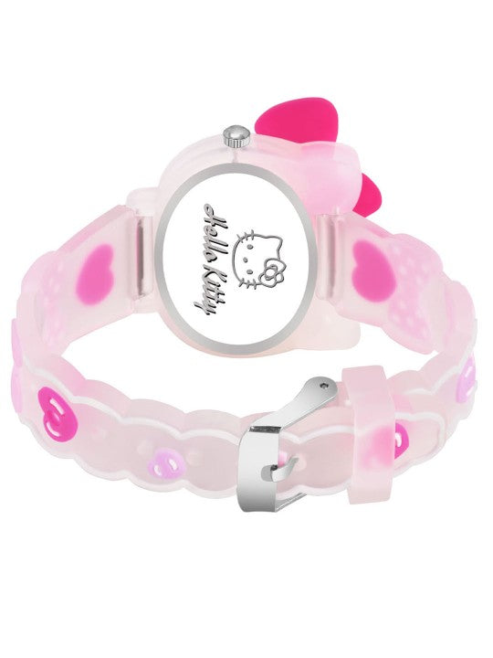 Kids Girls Printed LED Dial & Silicon Strap Analogue Watch - Light Pink Kitty