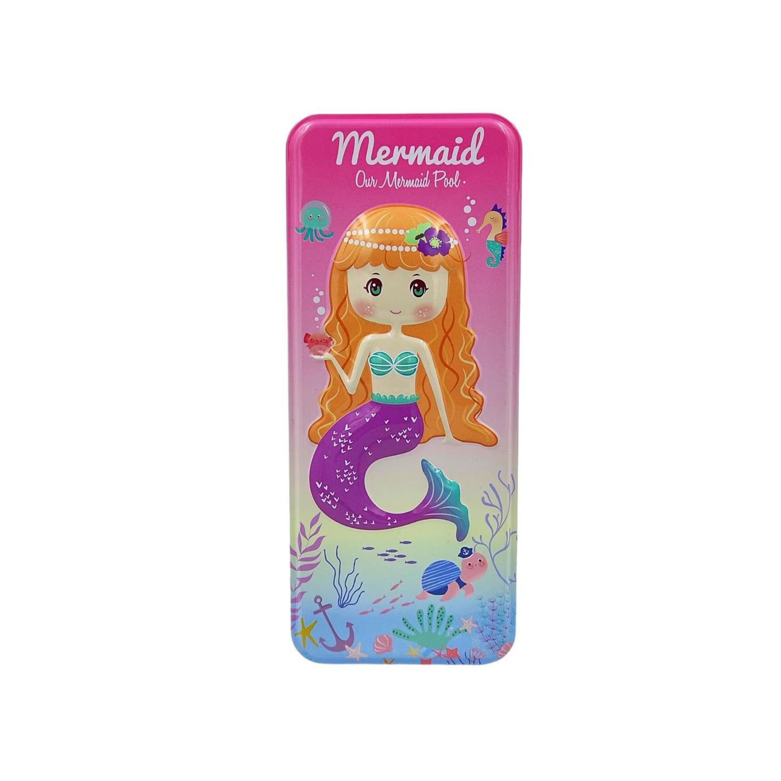 Mermaid Pencil Box for Kids – Cute Cartoon Metal Stationery Case (Pink & Purple Designs)